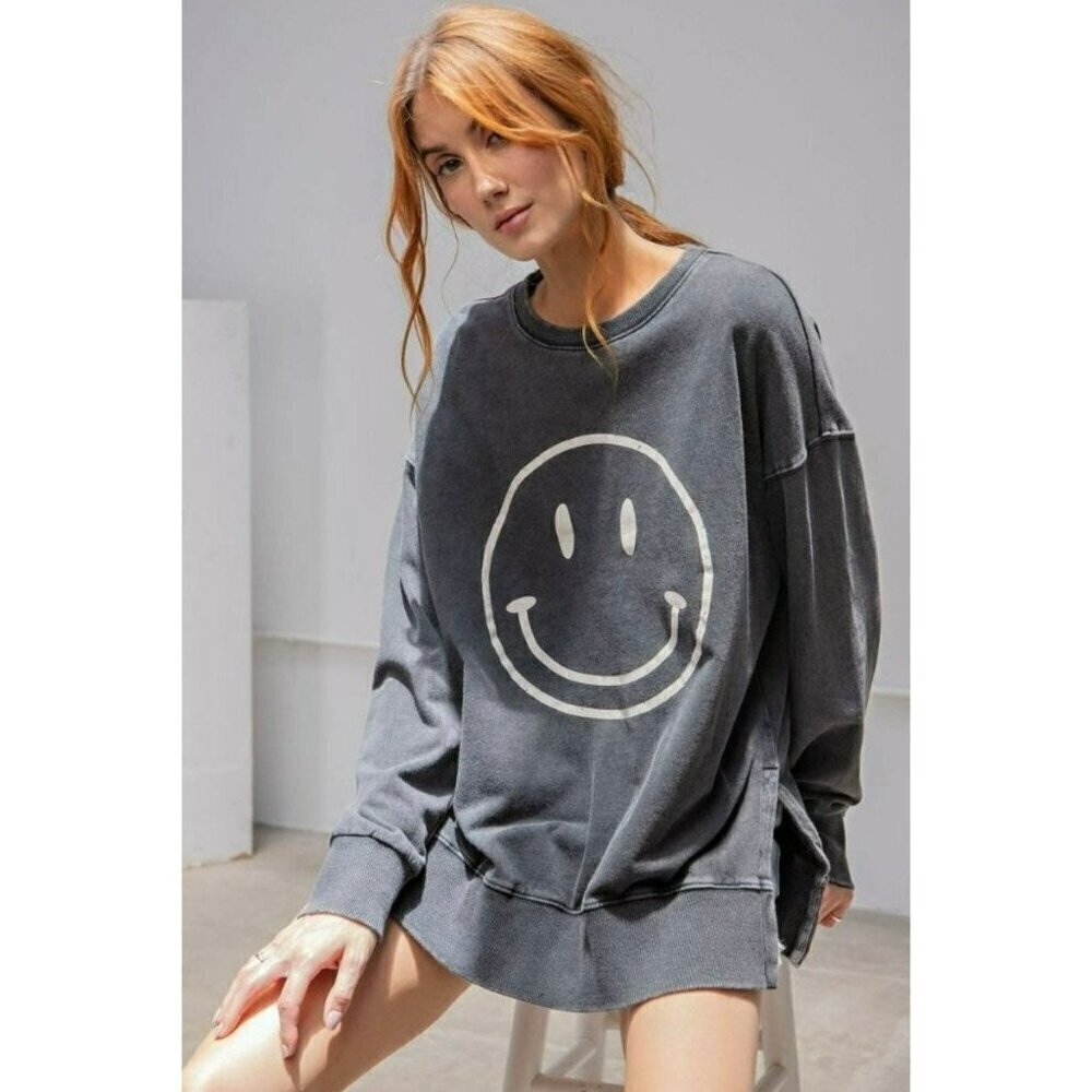 Don't Forget to Smile Mineral Wash Top in Black - Picture 7 of 10